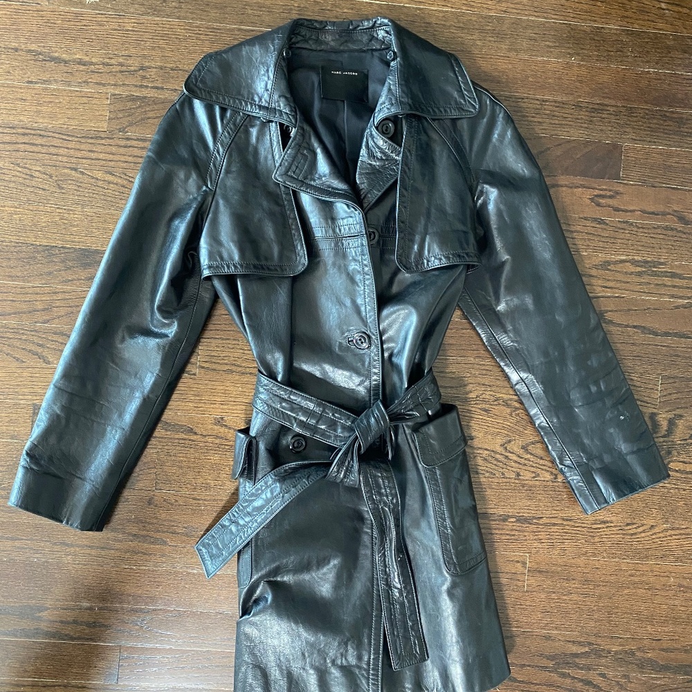 Marc Jacobs Black Leather Trench Coat